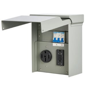 temporary power outlet panel 20 50 amp rv ev electrical outlet panel with nema 50 amp gfci 20 amp receptacle installed pre wired ip54 weatherproof box for rv camper car travel motorhome 3.jpg