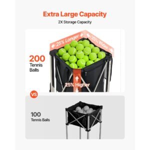 tennis ball hopper holds 200 tennis balls foldable pickleball basket cart with wheels for easy pick up stainless steel portable pickleball cart caddy with storage bag for training teaching 4.jpg