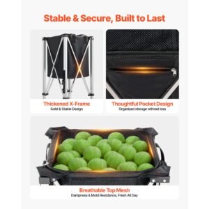 tennis ball hopper holds 200 tennis balls foldable pickleball basket cart with wheels for easy pick up stainless steel portable pickleball cart caddy with storage bag for training teaching 5.jpg