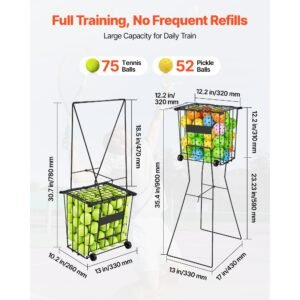 tennis ball hopper holds 75 tennis balls pickleball basket cart with wheels for easy pick up portable pickleball caddy with heavy duty construction handle for training carrying storage 1.jpg