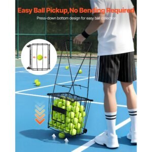 tennis ball hopper holds 75 tennis balls pickleball basket cart with wheels for easy pick up portable pickleball caddy with heavy duty construction handle for training carrying storage 2.jpg