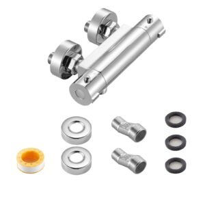 Thermostatic Shower Faucet Valve, 100 Fahrenheit Secure Lock Thermostatic Shower Valve Trim Mixer, Hot Cold Water Showering Faucet Temperature Control Valves, Leak-Proof & Chrome Plated