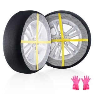Thickened Snow Socks for Tires, Full Coverage Tire Socks with Polyester Fiber, Snow Traction Tire Cover for Car, SUV, Pickup and Truck (Pack of 2)-Large