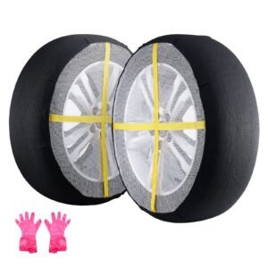Thickened Snow Socks for Tires, Polyester Fiber Tire Socks with Elastic Straps, Snow Traction Tire Cover for Car, SUV, Pickup and Truck (Pack of 2)-Extra Large