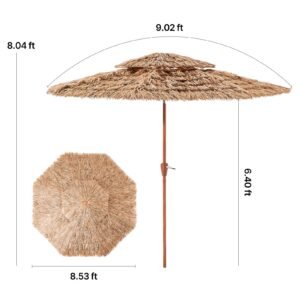 tiki umbrella 9 ft thatched patio umbrella with tilt 2 tier hawaiian style beach parasol with pp thatch and 8 metal ribs grass pool umbrellas for beach patio poolside backyard garden 2.jpg