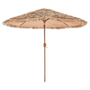 Tiki Umbrella, 9 ft Thatched Patio Umbrella with Tilt, Hawaiian Style Beach Parasol with Durable PP Thatch and 8 Metal Ribs, Grass Pool Umbrellas for Beach, Patio, Poolside, Backyard & Garden