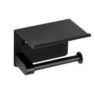 toilet paper holder with shelf fits mega rolls size stainless steel rustproof material wall mounted with screws and double sided tape toilet roll tissue holder for bathroom matte black 1.jpg