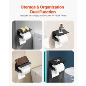 toilet paper holder with shelf fits mega rolls size stainless steel rustproof material wall mounted with screws and double sided tape toilet roll tissue holder for bathroom matte black 3.jpg