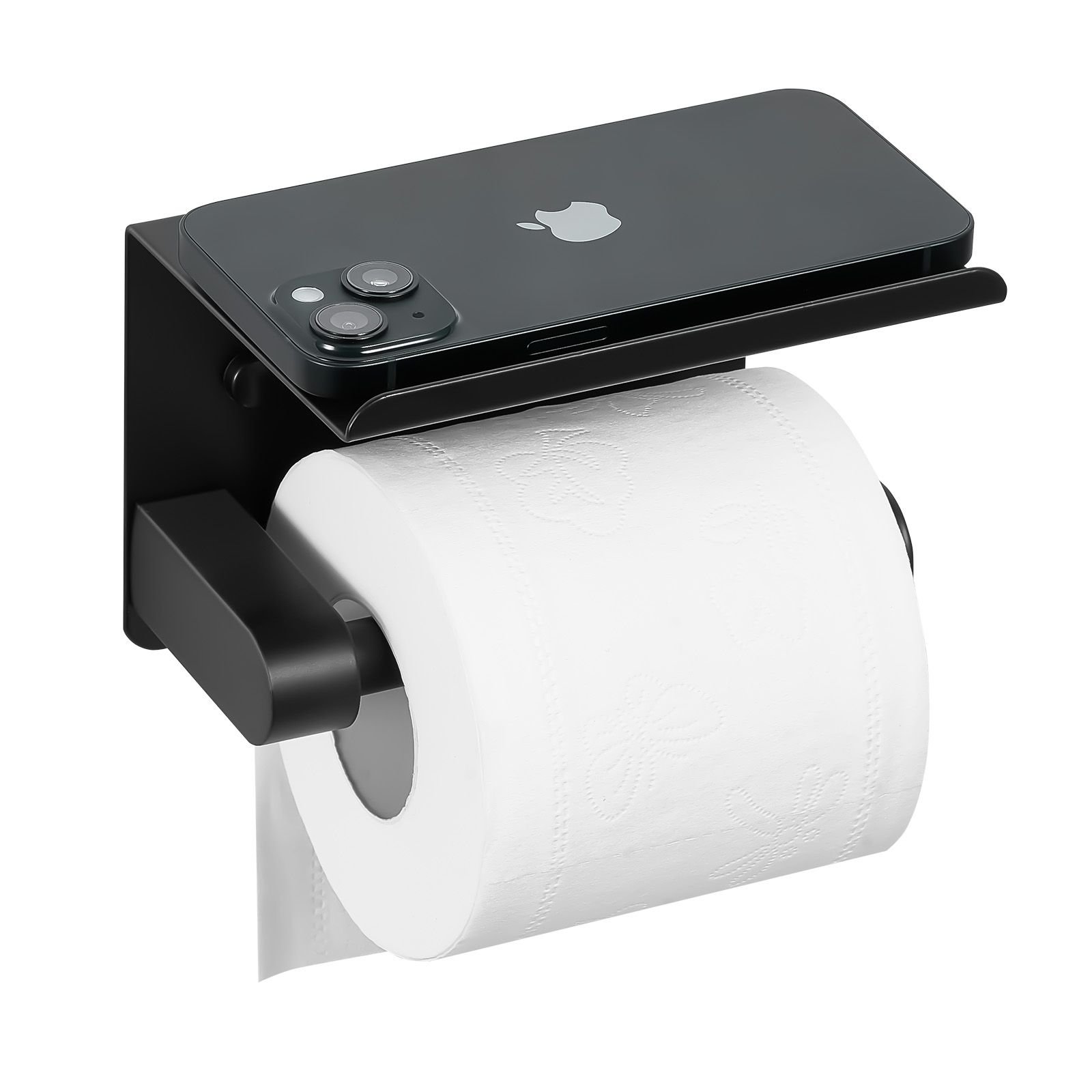toilet paper holder with shelf fits mega rolls size stainless steel rustproof material wall mounted with screws and double sided tape toilet roll tissue holder for bathroom matte black.jpg