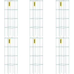 Tomato Cages, 14.6" x 14.6" x 39.4", 6 Packs Square Plant Support Cages, Green PVC-Coated Steel Tomato Towers for Climbing Vegetables, Plants, Flowers, Fruits
