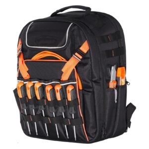 Tool Backpack, 45 Pockets, Heavy-duty Tools Storage Organizer Work Bags with Laptop Compartment & Reinforced Fabric Basee, Electrician Jobsite Backpack for Electrician, Repairman