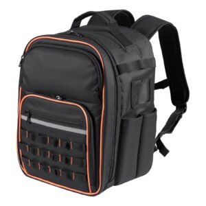 Tool Backpack, 49 Pockets, Heavy-duty Tools Storage Organizer Work Bags with Laptop Compartment & Reinforced Fabric Base, Electrician Jobsite Backpack for Electrician, Repairman