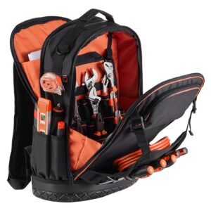 tool backpack 65 pockets heavy duty tools storage organizer work bags with laptop compartment molded base electrician jobsite backpack for electrician repairman and hvac techs 5.jpg