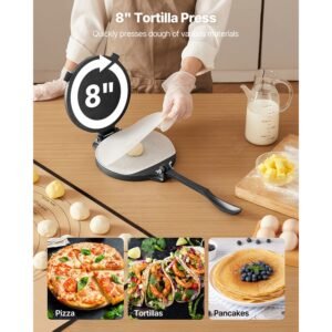 tortilla press 8 inch cast iron tortilla and roti maker heavy duty tortilladora press pataconera makers with handle and 100 pcs parchment paper dough taco press for flour tortilla tawa 1.jpg