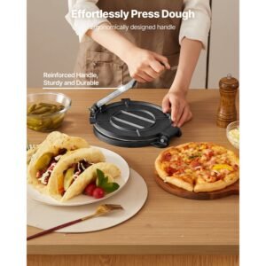 tortilla press 8 inch cast iron tortilla and roti maker heavy duty tortilladora press pataconera makers with handle and 100 pcs parchment paper dough taco press for flour tortilla tawa 2.jpg