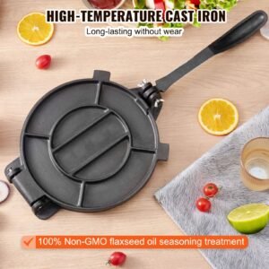 tortilla press 8 inch tortilla and roti maker cast iron heavy duty tortilladora press pre seasoned pataconera maker with 100 pcs parchment paper dough maker for flour tortilla tawa silver 2.jpg