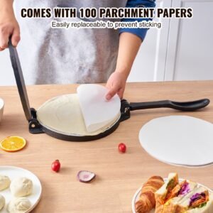 tortilla press 8 inch tortilla and roti maker cast iron heavy duty tortilladora press pre seasoned pataconera maker with 100 pcs parchment paper dough maker for flour tortilla tawa silver 4.jpg