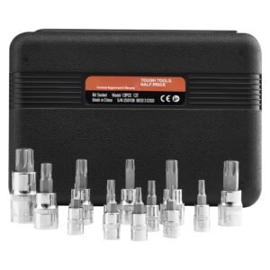Torx Bit Socket Set, 13-Piece Star T8 - T60 Set, S2 Alloy Steel and Cr-V Steel, 1/4 in, 3/8 in, and 1/2 in Drives, with Enhanced Storage Case, Torx Sockets for Hand Use, Mechanics, Auto Repair