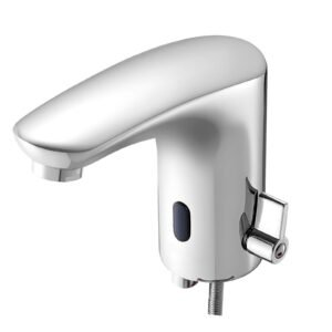 Touchless Bathroom Sink Faucet, Automatic Motion Sensor Restroom Toilet Faucet, HandsFree Adjustable Cold Hot Single Handle Water Mixer Battery Operated for 9/16 in Pipe,Chrome Plated Silver