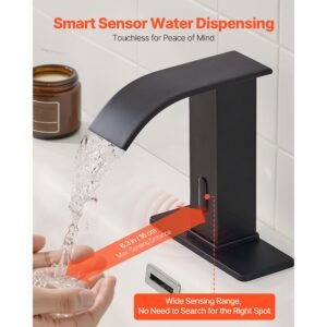 touchless bathroom sink faucet automatic motion sensor waterfall restroom toilet faucet with hole cover plate battery operatedhotcold water for 916 in pipe commercial lavatorymatte black 1.jpg