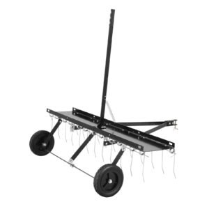 Tow Behind Dethatcher, 48-inch Tow Dethatcher with 24 Spring Steel Tines, Lawn Dethatcher Rake for ATV or Mower, Tow Behind Lawn Rake with Lift Handle for Garden Farm Grass