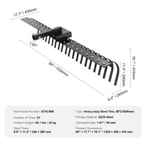 tow behind landscape rake 60 tow dethatcher with 21 steel coil tines lawn dethatcher rake attaches to 48 or 60 toolbars and 3 point suspension systems for leaves pine needles and grass 3.jpg