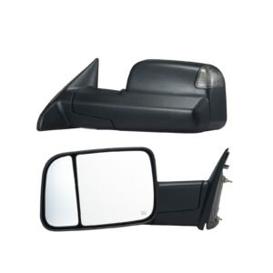 Towing Mirrors, for 2009-2018 Dodge Ram 1500, 2010-2018 Ram 2500 3500, 2019-2023 Ram 1500 Classic Model, Power Heated with Signal Light & Puddle Light, Manual Controlling Flipping Folding, Black