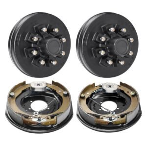 Trailer Hub Drum Kits 8 on 6.5" B.C. with 12" x 2" Electric Brakes, Self-Adjusting Trailer Brake Assembly for 7000 lbs Axle, 5-Hole Mounting, Backing Plates for Brake System Part Replacement