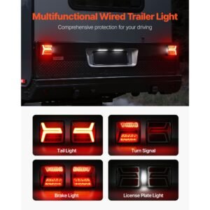 Trailer Lights, 2PCS 12V Square Magnetic LED Trailer Tail Lights Kit with Stop Brake Turn Tail License Lamp, Waterproof Tow Lighting Kit with Wiring Harness for Boat Truck Camper RV Snowmobile