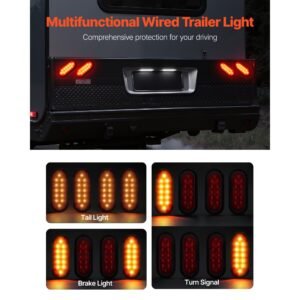 trailer lights, 4pcs 12v oval led trailer tail lights kit with stop brake turn tail lamp, waterproof tow lighting kit for boat truck camper rv snowmobile bus caravan, 2 mounting options, red