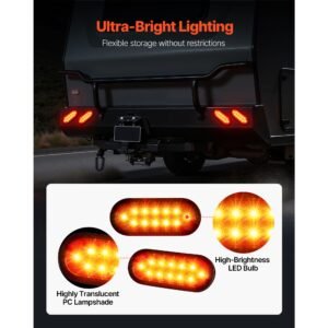 trailer lights, 4pcs 12v oval led trailer tail lights kit with stop brake turn tail lamp, waterproof tow lighting kit for boat truck camper rv snowmobile bus caravan, 2 mounting options, red