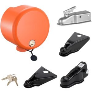 Trailer Lock, Fits 1-7/8, 2 & 2-5/16-Inch Straight Tongue Ball Couplers, Heavy Duty Hitch Lock with 4 Keys Secures Security Chains, Anti-Theft RV Trailer Locks for RV, Trailer, Boat