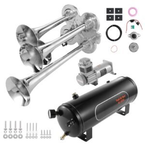 train horns kit 4 trumpet air horn kit 150db train horns for pickup trucks 12v 160 psi air compressor 26 gal10 l tank with gauge for any 12v vehicle car truck train van boat 1.jpg