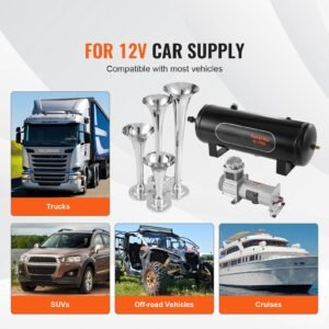 train horns kit 4 trumpet air horn kit 150db train horns for pickup trucks 12v 160 psi air compressor 26 gal10 l tank with gauge for any 12v vehicle car truck train van boat 3.jpg