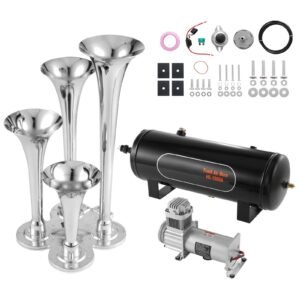 train horns kit 4 trumpet air horn kit 150db train horns for pickup trucks 12v 160 psi air compressor 26 gal10 l tank with gauge for any 12v vehicle car truck train van boat 5.jpg