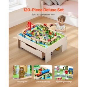 train table 100 multicolor pieces wooden kids activity table with rolling storage drawer 3 in 1 wooden train set for gaming drawing reading eating creative toy set for kids ages 3 25.jpg