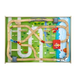 Train Table, 120 Multicolor Pieces Wooden Kids Activity Table with Collapsible Storage Bin, 3-in-1 Wooden Train Set for Gaming, Drawing, Reading, Eating, Creative Toy Set for Kids Ages 3+