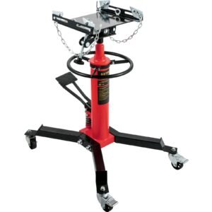 Transmission Jack,1/2Ton/1100lbs Capacity Hydraulic Telescopic Transmission Jack, 2-Stage Floor Jack Stand with Foot Pedal, 360° Swivel Wheel, Garage/Shop Lift Hoist, Red