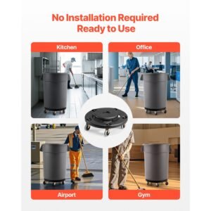 Trash Can Dolly, Fit 20, 32, 44, 55 Gallon Containers, 2 Packs Round Trash Can Roller Base with 4 Lockable Wheels, 500lbs Heavy Duty Barrel Dolly, Multi-Functional Rolling Dolly Cart