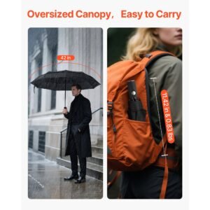 travel umbrella 42 in portable compact umbrellas automatic open close umbrella lightweight durable with flexible fiberglass ribs windproof rainproof and sun blocking canopy black 14.jpg
