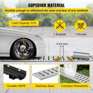 trench drain system channel drain with metal grate 57x31 inch hdpe drainage trench black plastic garage floor drain 5x39 trench drain grate with 5 end caps for garden driveway 5 pack 1.jpg