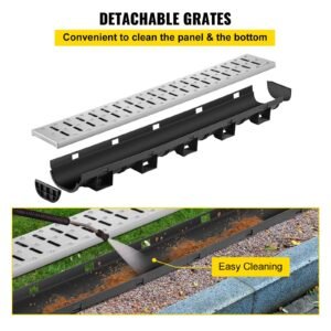 trench drain system channel drain with metal grate 57x31 inch hdpe drainage trench black plastic garage floor drain 5x39 trench drain grate with 5 end caps for garden driveway 5 pack 3.jpg