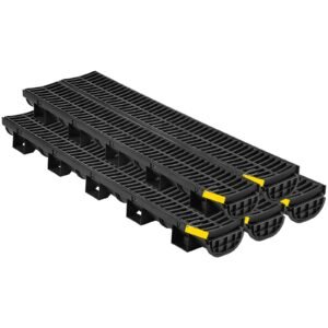 Trench Drain System, Channel Drain with Plastic Grate, 5.7x3.1-Inch HDPE Drainage Trench, Black Plastic Garage Floor Drain, 5x39 Trench Drain Grate, with 5 End Caps, for Garden, Driveway-5 Pack