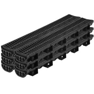 Trench Drain System, Channel Drain with Plastic Grate, 5.8x3.1-Inch HDPE Drainage Trench, Black Plastic Garage Floor Drain, 6x39 Trench Drain Grate, with 6 End Caps, for Garden, Driveway-6 Pack