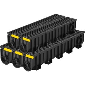 trench drain system channel drain with plastic grate 59x75 inch hdpe drainage trench black plastic garage floor drain 5x39 trench drain grate with 5 end caps for garden driveway 5 pack 4.jpg