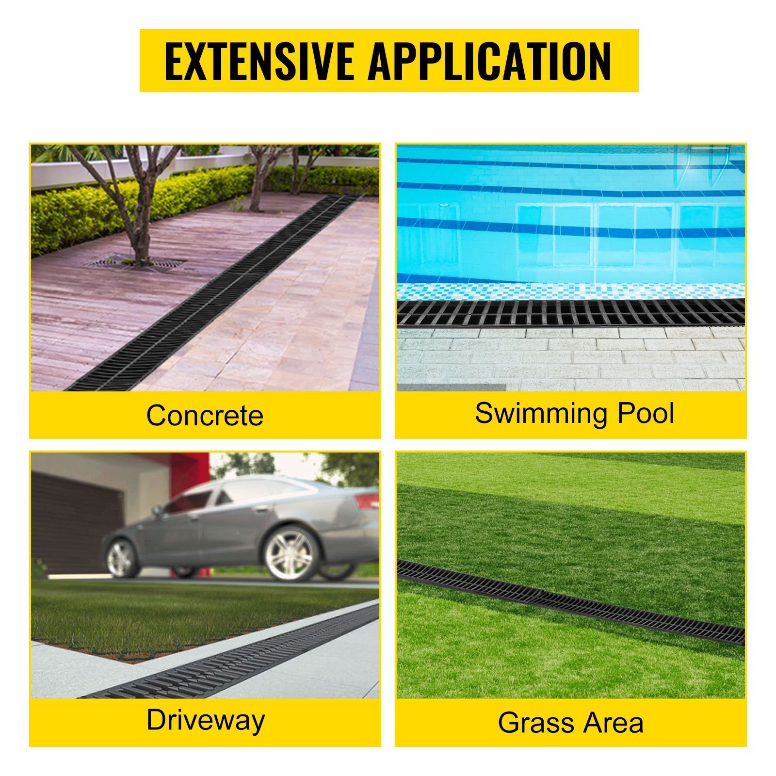 trench drain system channel drain with plastic grate 59x75 inch hdpe drainage trench black plastic garage floor drain 5x39 trench drain grate with 5 end caps for garden driveway 5 pack.jpg