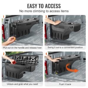 Truck Bed Storage Box, Lockable Lid, Waterproof ABS Wheel Well Tool Box 6.6 Gal/20 L, Compatible with Chevrolet Silverado 1500 GMC Sierra 1500 2019-2020, Driver Side, Black
