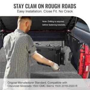 truck bed storage box lockable lid waterproof abs wheel well tool box 66 gal20 l compatible with chevrolet silverado 1500 gmc sierra 1500 2019 2020 passenger side black 5.jpg