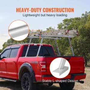 Truck Rack, 800 lbs Capacity, 19-34in Adjustable Height, Aluminum Ladder Rack for Truck with 8 Non-Drilling C-clamps, Heavy Duty Truck Bed Rack Two-Bar Set for Kayak, Surfboard, Lumber, Ladder