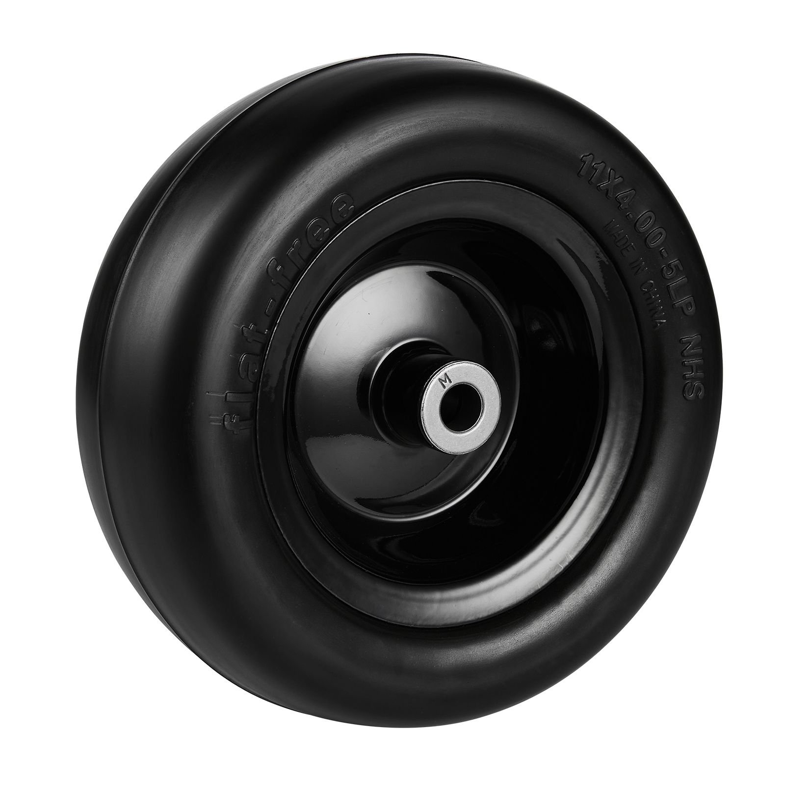 tubeless mower wheels, 11x4 5" size, pair of flat free pu tires on rims, 3.4" hub, 3/4" bushing, includes 20 adapters, suitable for riding mowers and lawn tractors